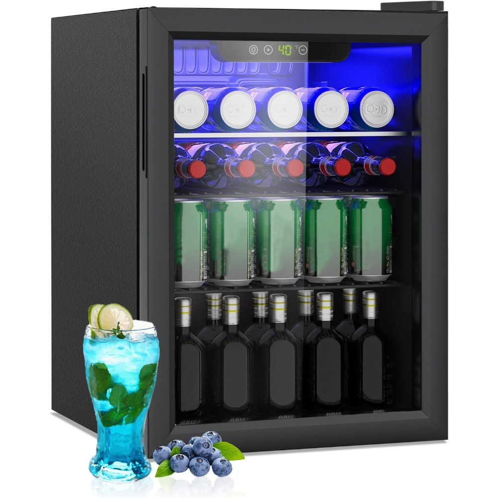 Wine Beer Fridge Under Counter - Compact Beverage Refrigerator, 95 Can/2.6 Cubic